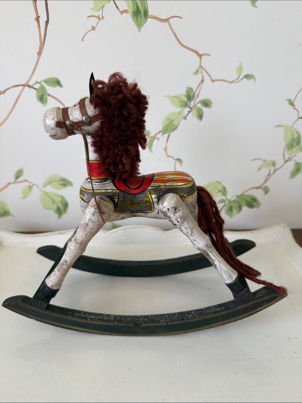 Vintage Wooden Rocking Horse Hand-Painted Folk Art - Nursery Deco - Picture 2 of 9